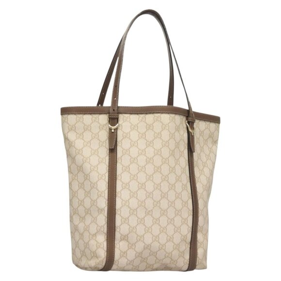 GUCCI GG Supreme Tote Bag PVC White Gold Auth - Picture 1 of 16